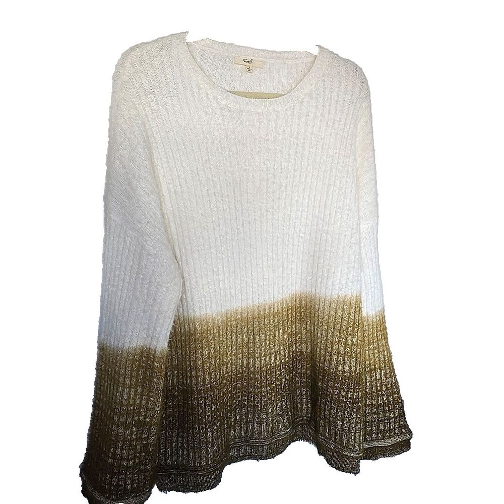 Easel Dip Dye Wool Blend Mohair Sweater L Bell Sleeve Brown White Slouchy Long